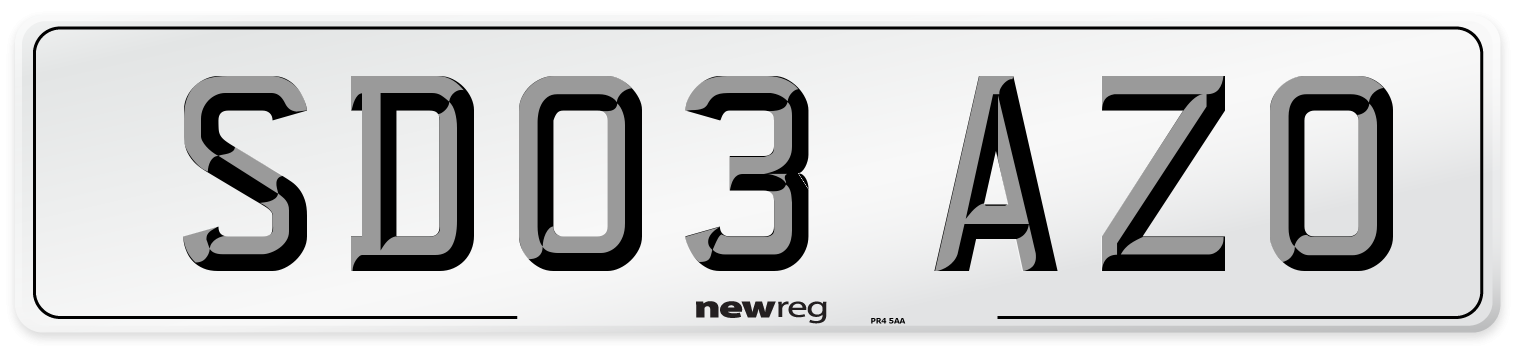 SD03 AZO Number Plate from New Reg
